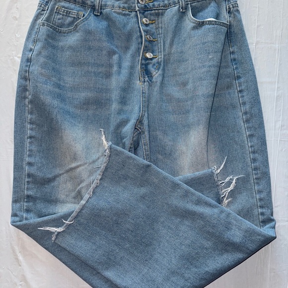 Blue Flare Wide Leg Jeans with Vintage Wash - Picture 2 of 3